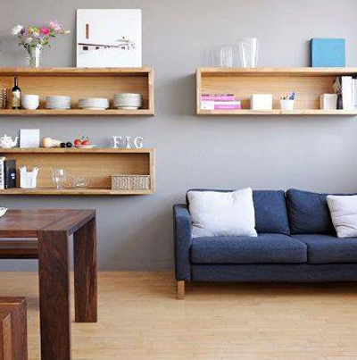 Những mẫu kệ treo tường bằng gỗ công nghiệp cho phòng khách thật ấn tượng