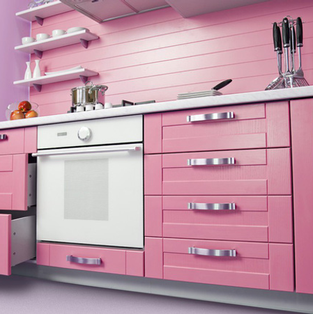 Sáng tạo không gian bếp với gỗ công nghiệp mang sắc hồng ngọt ngào