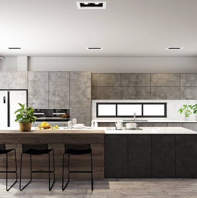 Không gian bếp đẹp hài hoà cùng 3 sắc độ MFC vân đá