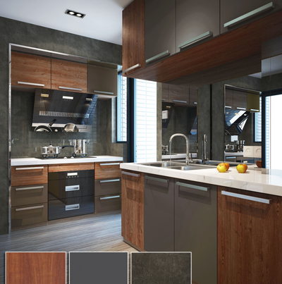 Gian bếp trở nên thật ấn tượng khi kết hợp 3 gam màu