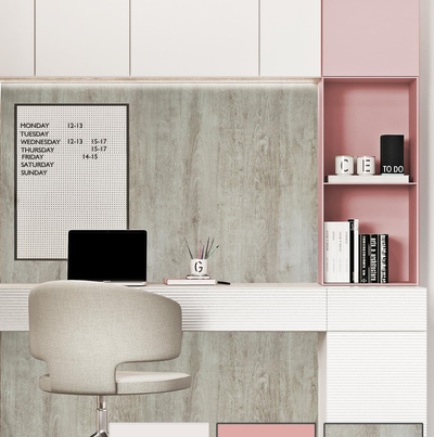 Không gian phòng làm việc dịu dàng với MFC hồng pastel