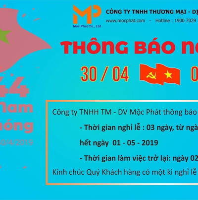THÔNG BÁO NGHỈ LỄ 30/04 & 01/05