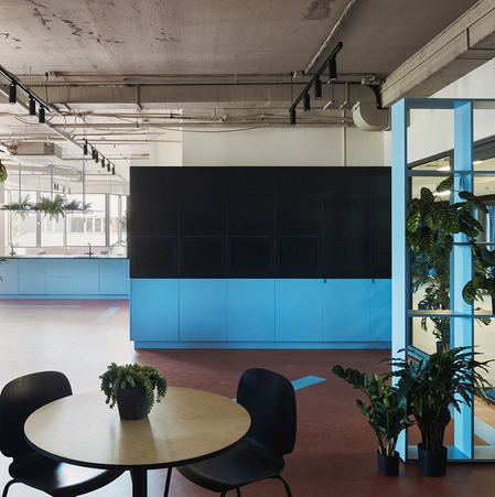 Không gian làm việc mát mắt với gam màu xanh dương