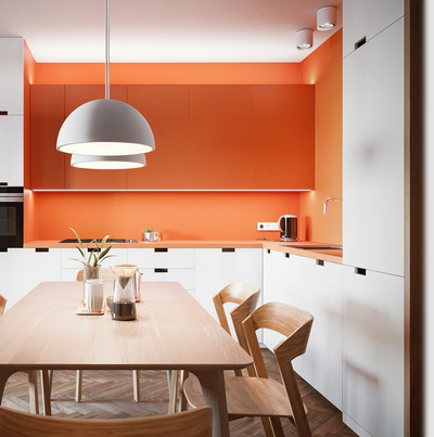 Sắc cam cho gian bếp trở nên sống động