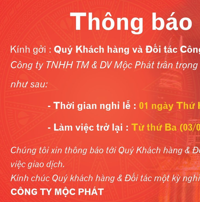Thông báo nghỉ Lễ 2/9