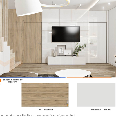 Không gian phòng khách sang trọng với ván phủ Acrylic