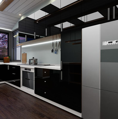 Thiết kế tủ bếp đẹp ván acrylic chữ L từ ván Mộc Phát