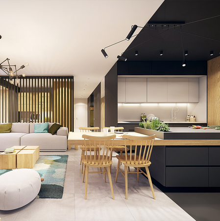 Nội thất phòng khách liền phòng bếp cho nhà thêm không gian mở