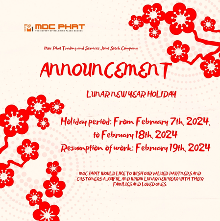 Moc Phat Announcement Lunar New Year Holiday Schedule